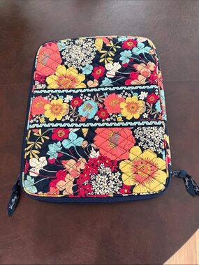 Vera Bradley Navy Floral Quilted Tablet Sleeve with Multi-Colored Blooms